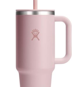 Hydro Flask Travel Tumbler with Handle, Lid and Straw - Insulated Stainless Steel in 40 Oz Tonal Trillium Pink