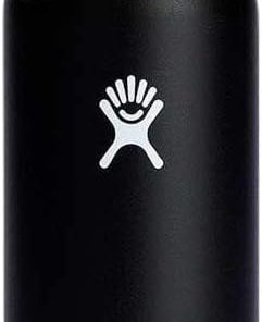 HYDRO FLASK - Water Bottle 621 ml (21 oz) with Flex Straw Cap - Vacuum Insulated Stainless Steel Reusable Water Bottle - Leakproof Lid - Hot and Cold Drinks - Standard Mouth - BPA-Free - Black