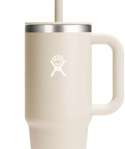 Hydro Flask Travel Tumbler with Handle, Lid and Straw - Insulated Stainless Steel in 24 Oz Oat