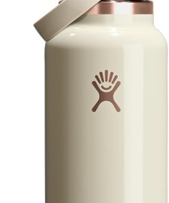Hydro Flask Water Bottle - Insulated Stainless Steel - Wide Mouth Flex Straw Lid, Non Spill, Leakproof and Refillable in 32 Oz Linen Rose Gold