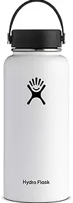 Hydro Flask Water Bottle - Stainless Steel & Vacuum Insulated - Wide Mouth with Leak Proof Flex Cap - 32 oz, White