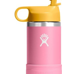 Hydro Flask Kids Water Bottle for School - Stainless Steel and Insulated with Straw Cap - 12 Oz Dahlia