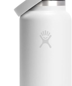 Hydro Flask Water Bottle - Insulated Stainless Steel - Wide Mouth Flex Straw Lid, Non Spill, Leakproof and Refillable in 32 Oz Tonal White