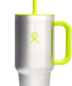 Hydro Flask Travel Tumbler with Handle, Lid and Straw - Insulated Stainless Steel in 32 Oz Stainless Steel Lime