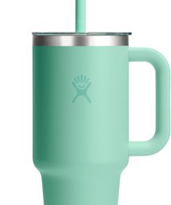 Hydro Flask 32 Oz Travel Tumbler with Handle, Clear Lid and Straw - Insulated Stainless Steel in 32 Oz Mermaid Green