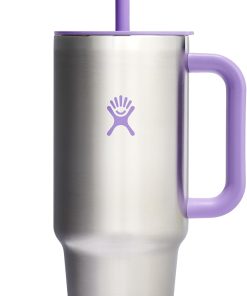 Hydro Flask Travel Tumbler with Handle, Lid and Straw - Insulated Stainless Steel in 40 Oz Stainless Steel Violet