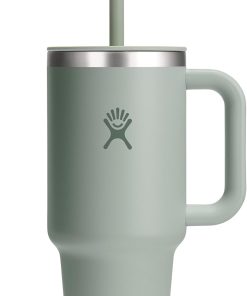 Hydro Flask Travel Tumbler with Handle, Lid and Straw - Insulated Stainless Steel in 32 Oz Tonal Agave Green