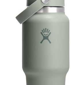 Hydro Flask Travel Water Bottle - Insulated Stainless Steel - Wide Straw Lid, Non Spill, Leakproof in 24 Oz Agave Green