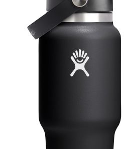 Hydro Flask Travel Water Bottle - Insulated Stainless Steel - Wide Straw Lid, Non Spill, Leakproof in 24 Oz Black