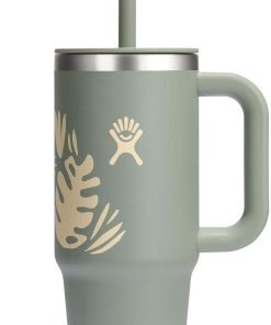 Hydro Flask Travel Tumbler with Handle, Lid and Straw - Insulated Stainless Steel in 24 Oz Botanical Bliss Agave