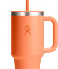 Hydro Flask Travel Tumbler with Handle, Lid and Straw - Insulated Stainless Steel in 32 Oz Nectar Orange
