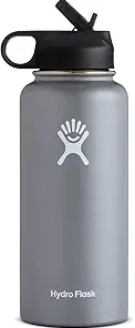 Hydro Flask Vacuum Insulated Stainless Steel Water Bottle Wide Mouth with Straw Lid (Graphite, 32-Ounce)
