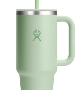 Hydro Flask Travel Tumbler with Handle, Lid and Straw - Insulated Stainless Steel in 40 Oz Aloe Green