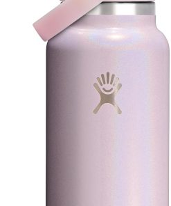 Hydro Flask Water Bottle - Insulated Stainless Steel - Wide Mouth Flex Straw Lid, Non-Spill, Leakproof and Refillable in 32 Oz Glimmer Pink