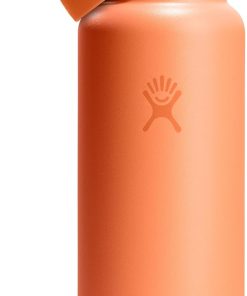 Hydro Flask Water Bottle - Insulated Stainless Steel - Wide Mouth Flex Straw Lid, Non Spill, Leakproof and Refillable in 40 Oz Nectar Orange