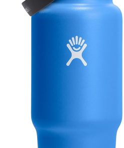 Hydro Flask Travel Water Bottle - Insulated Stainless Steel - Wide Straw Lid, Non Spill, Leakproof in 32 Oz Cascade Blue