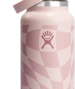 Hydro Flask 24 Oz Wide Flex Straw Cap Bottle - Insulated Stainless Steel - Wide Straw Lid, Non Spill, Leakproof in Checkered Ecru