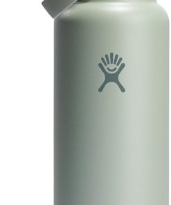 Hydro Flask Water Bottle - Insulated Stainless Steel - Wide Mouth Flex Straw Lid, Non Spill, Leakproof and Refillable in 40 Oz Tonal Agave
