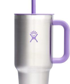 Hydro Flask Travel Tumbler with Handle, Lid and Straw - Insulated Stainless Steel in 32 Oz Stainless Steel Violet
