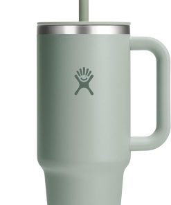 Hydro Flask Travel Tumbler with Handle, Lid and Straw - Insulated Stainless Steel in 40 Oz Tonal Agave Green