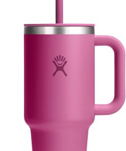 Hydro Flask Travel Tumbler with Handle, Lid and Straw - Insulated Stainless Steel in 32 Oz Reef Pink