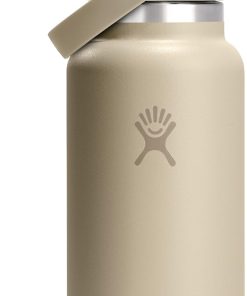 Hydro Flask Water Bottle - Insulated Stainless Steel - Wide Mouth Flex Straw Lid, Non Spill, Leakproof and Refillable in 32 Oz Tonal Oat