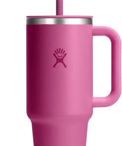 Hydro Flask Travel Tumbler with Handle, Lid and Straw - Insulated Stainless Steel in 40 Oz Reef Pink