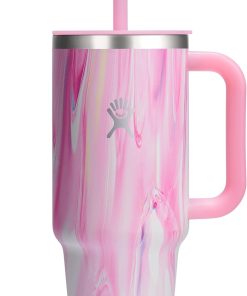 Hydro Flask Travel Tumbler with Handle, Lid and Straw - Insulated Stainless Steel in 40 Oz Jelly Pink