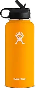 Hydro Flask Vacuum Insulated Stainless Steel Water Bottle Wide Mouth with Straw Lid (Mango, 32-Ounce)