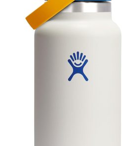 Hydro Flask Water Bottle - Insulated Stainless Steel - Wide Mouth Flex Straw Lid, Non Spill, Leakproof and Refillable in 32 Oz Campus Ivory