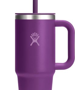 Hydro Flask Travel Tumbler with Handle, Lid and Straw - Insulated Stainless Steel in 24 Oz Beachplum Purple