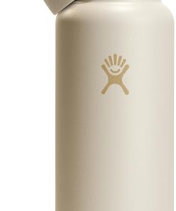 Hydro Flask Water Bottle - Insulated Stainless Steel - Wide Mouth Flex Straw Lid, Non Spill, Leakproof and Refillable in 40 Oz Coconut Cream