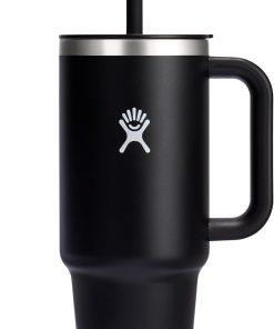 Hydro Flask Travel Tumbler with Handle, Lid and Straw - Insulated Stainless Steel in 40 Oz Black