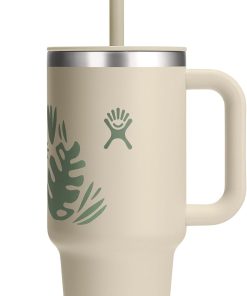Hydro Flask Travel Tumbler with Handle, Lid and Straw - Insulated Stainless Steel in 32 Oz Botanical Bliss Coconut