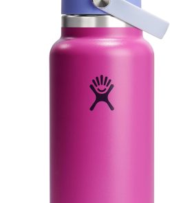 Hydro Flask Water Bottle - Insulated Stainless Steel - Wide Mouth Flex Straw Lid, Non Spill, Leakproof and Refillable in 32 Oz Holiday Punch