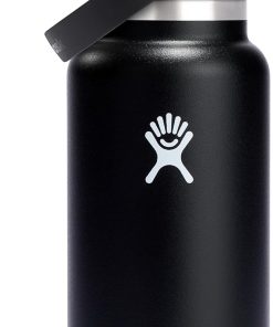 Hydro Flask Water Bottle - Insulated Stainless Steel - Wide Straw Lid, Non Spill, Leakproof in 32 Oz Black