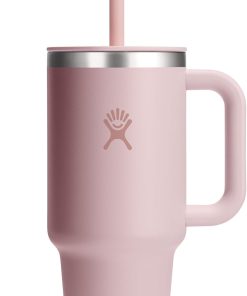 Hydro Flask Travel Tumbler with Handle, Lid and Straw - Insulated Stainless Steel in 32 Oz Tonal Trillium Pink