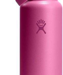 Hydro Flask Water Bottle - Insulated Stainless Steel - Wide Mouth Flex Straw Lid, Non Spill, Leakproof and Refillable in 40 Oz Reef Pink